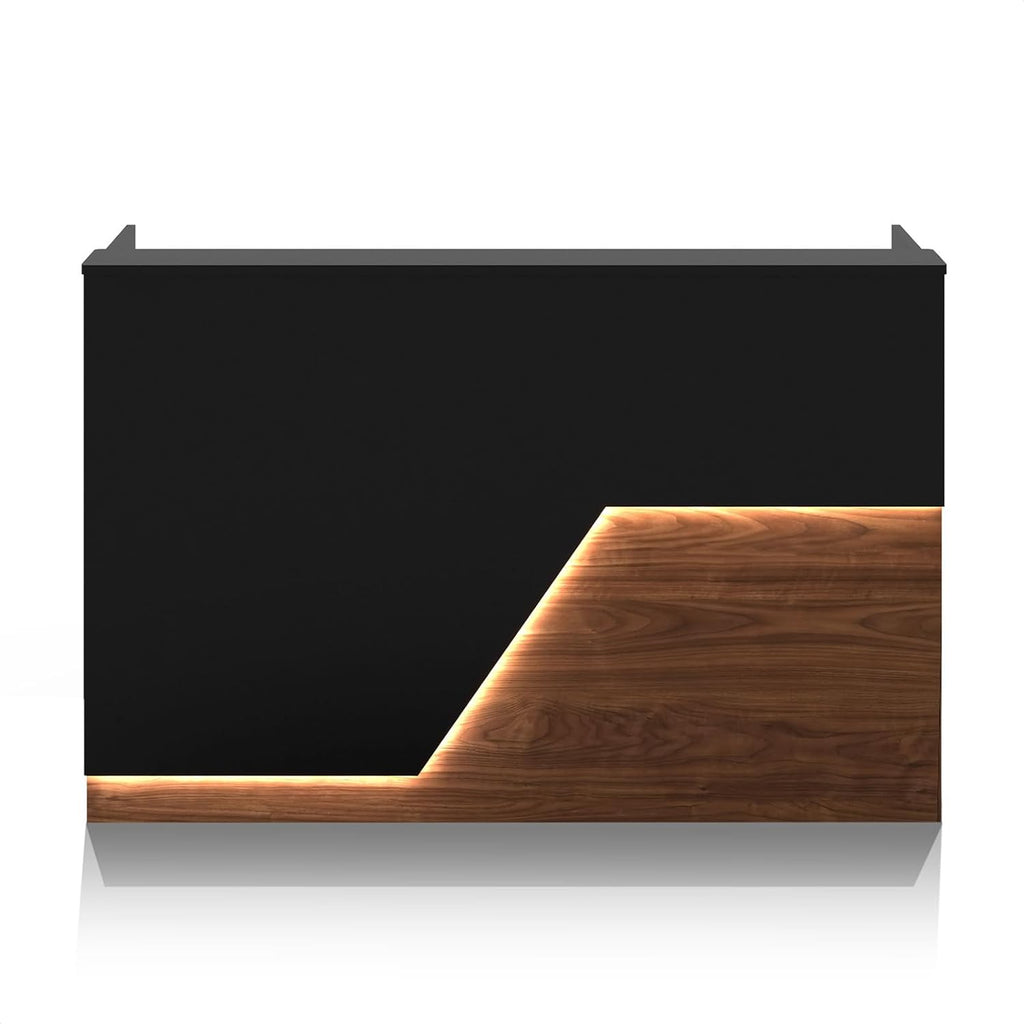 78" Modern Reception Desk with LED Lights & Mobile File Cabinet – Black Brown Office Front Desk Reception Counter with Drawers & Lock (Black & Brown, 78 * 24 * 43IN)