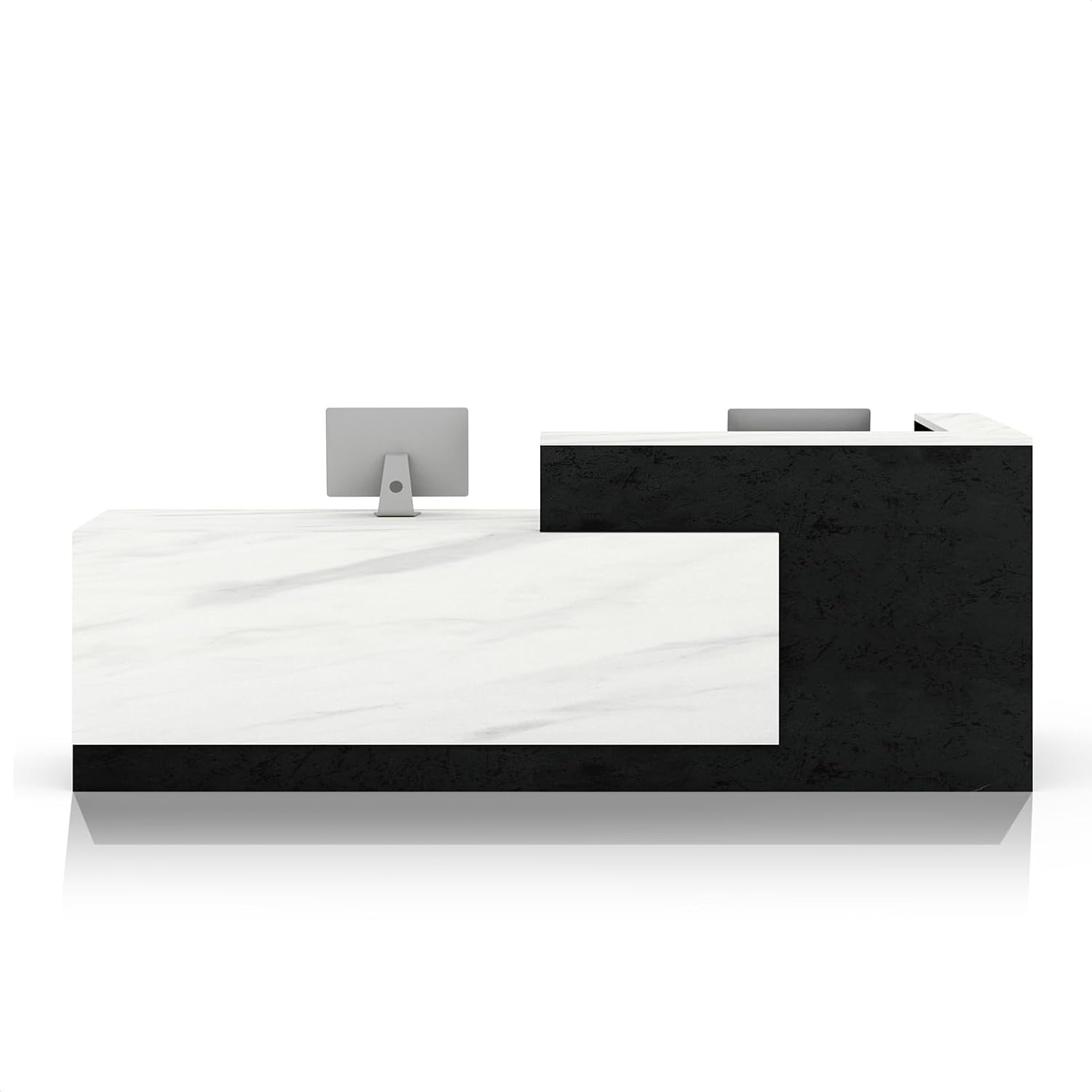 78" Modern Reception Desk with LED Lights & Mobile File Cabinet – Black Brown Office Front Desk Reception Counter with Drawers & Lock (Black & Brown, 78 * 24 * 43IN)