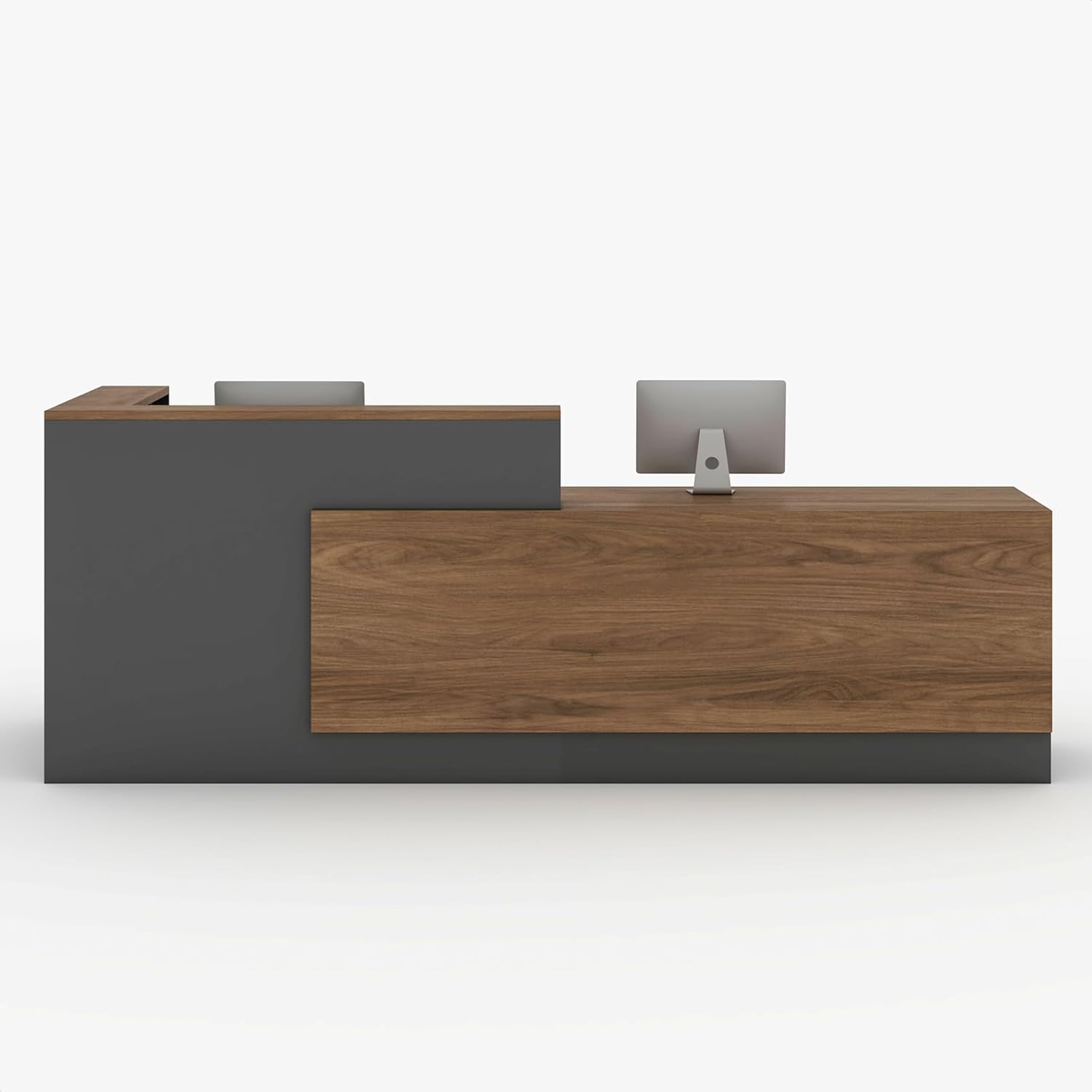 78" Modern Reception Desk with LED Lights & Mobile File Cabinet – Black Brown Office Front Desk Reception Counter with Drawers & Lock (Black & Brown, 78 * 24 * 43IN)