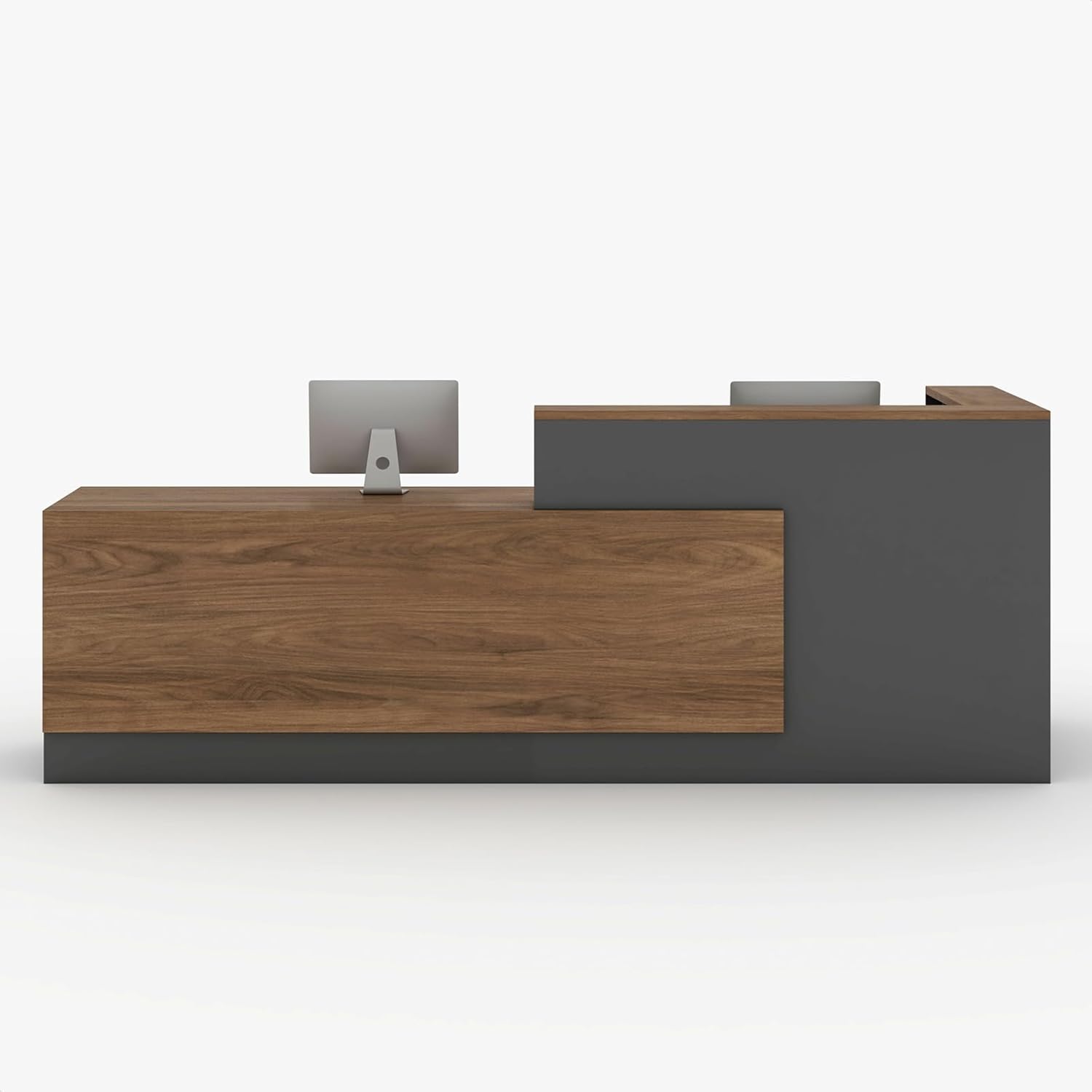 78" Modern Reception Desk with LED Lights & Mobile File Cabinet – Black Brown Office Front Desk Reception Counter with Drawers & Lock (Black & Brown, 78 * 24 * 43IN)