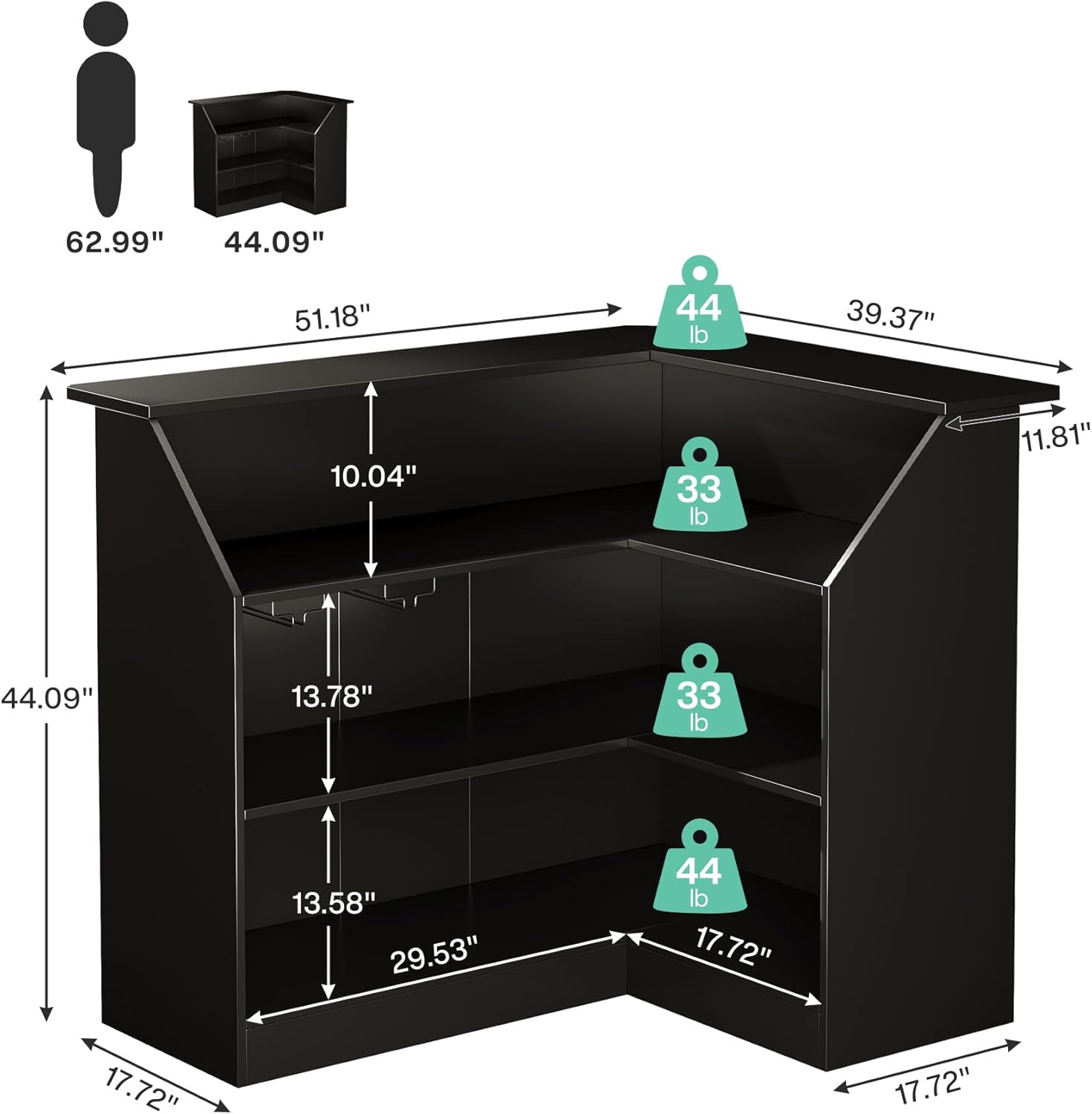 Tribesigns Reception Desk with Storage Shelves, L-Shaped Modern Front Desk, Reception Counter Table for Small Office, Salon, Checkout Office, Black