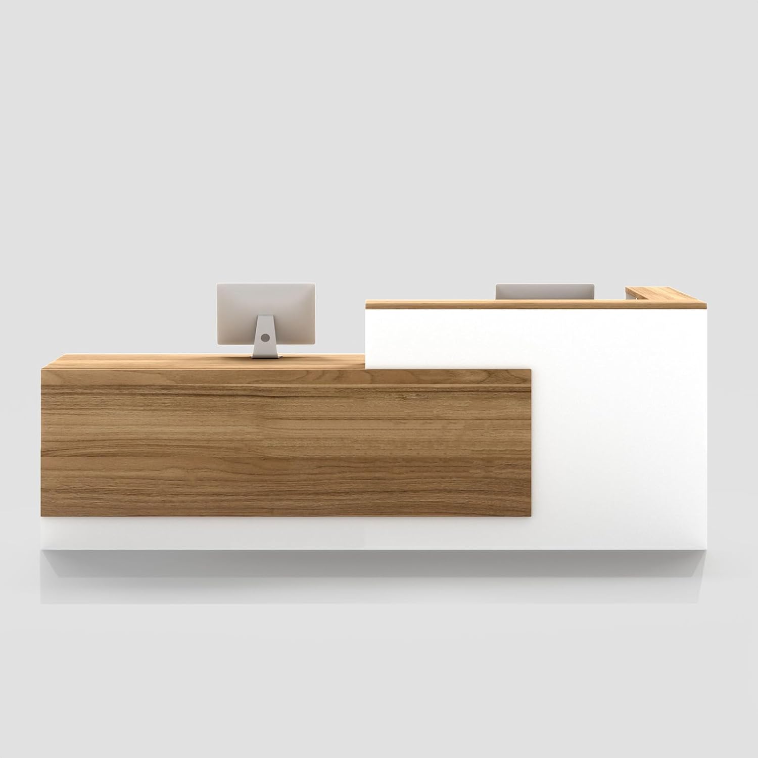 78" Modern Reception Desk with LED Lights & Mobile File Cabinet – Black Brown Office Front Desk Reception Counter with Drawers & Lock (Black & Brown, 78 * 24 * 43IN)