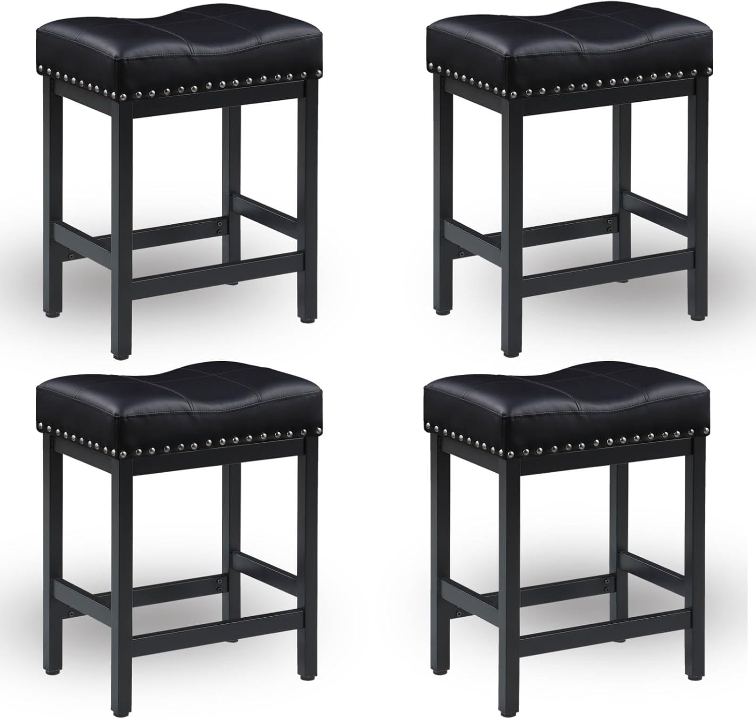25 Inch Counter Height Bar Stools Set of 3, Heavy-Duty Metal Barstools with Soft Faux Leather Saddle Seats, Bar Stool for Kitchen Island, Easy to Clean, 300 lbs Capacity