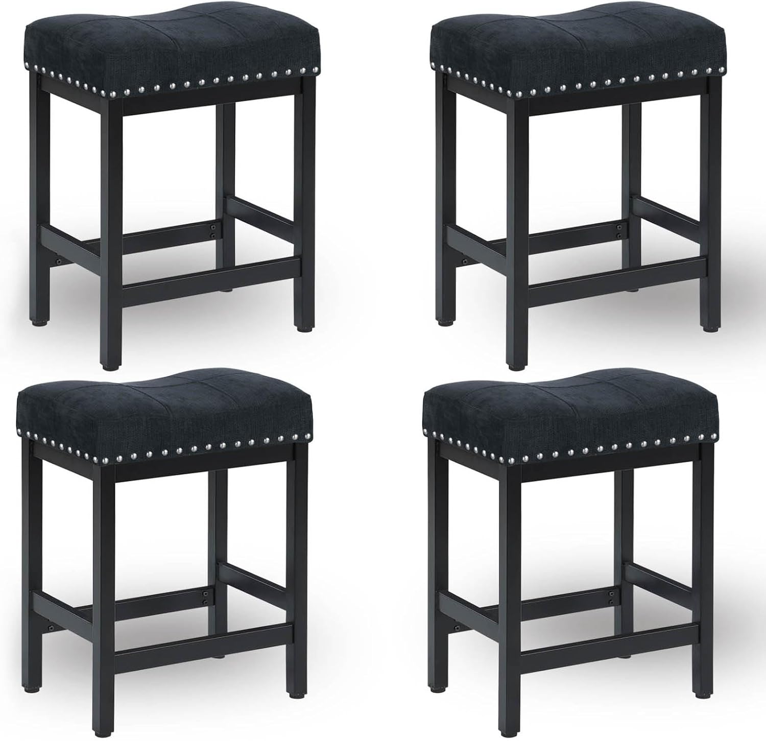 25 Inch Counter Height Bar Stools Set of 3, Heavy-Duty Metal Barstools with Soft Faux Leather Saddle Seats, Bar Stool for Kitchen Island, Easy to Clean, 300 lbs Capacity