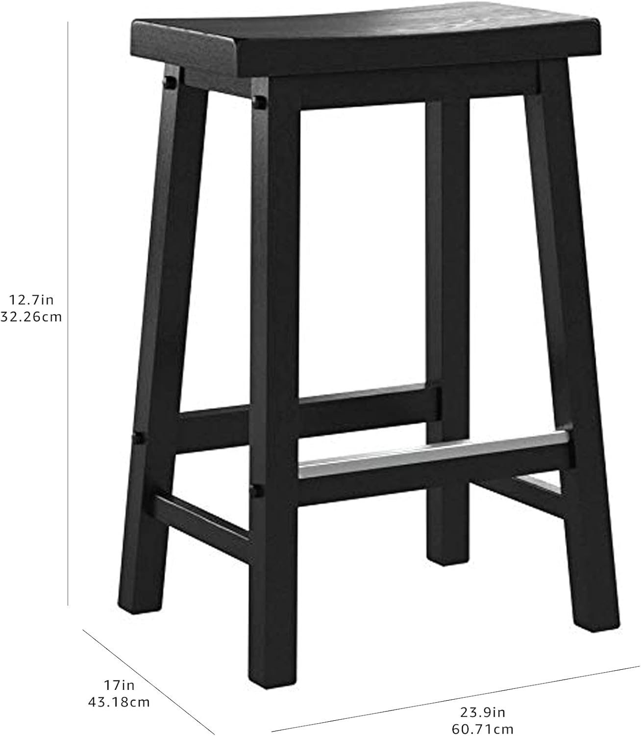 Amazon Basics Solid Wood Saddle-Seat Kitchen Counter Barstool with Footrest, Easy Assembly - 24-Inch Height - Black - Set of 2