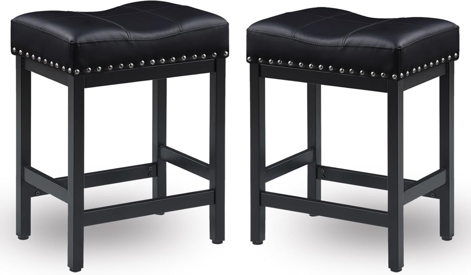 25 Inch Counter Height Bar Stools Set of 3, Heavy-Duty Metal Barstools with Soft Faux Leather Saddle Seats, Bar Stool for Kitchen Island, Easy to Clean, 300 lbs Capacity