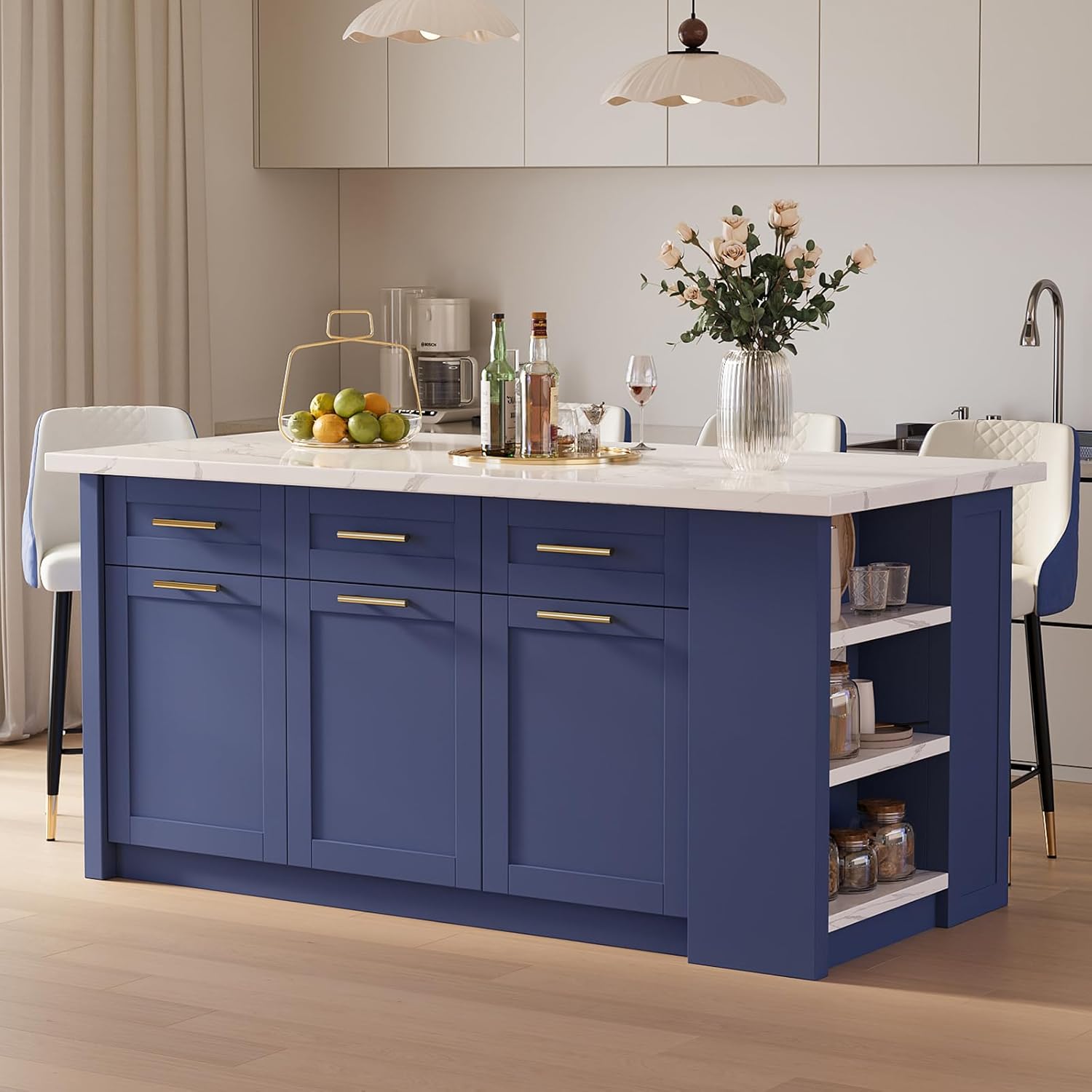 homary 71" White Kitchen Island with Storage Large Kitchen Cabinet with Drawers & Sintered Stone Top Island Table for Dining Room