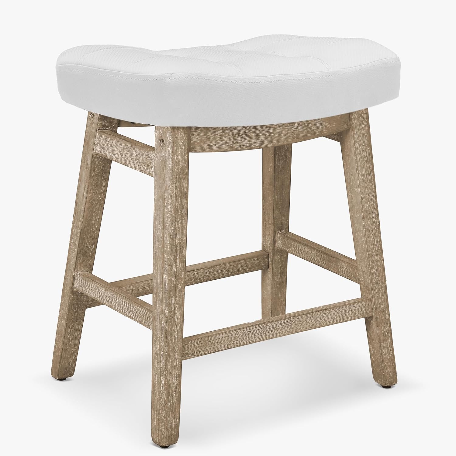 Counter Height Bar Stools Set of 3 for Kitchen Counter Farmhouse Modern Barstools with Upholstered Fabric Backless Seat and Solid Wood Legs 24 inch Bar Chairs, Khaki + Wood Color