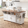 AIEGLE Rolling Kitchen Island with Expandable Countetop, 2-Door Large Kitchen Islands with Drawer, Open Cubby & Tower Rack, 70.9" W Wood Grain Island Table with Adjustable Shelf, White & Oak