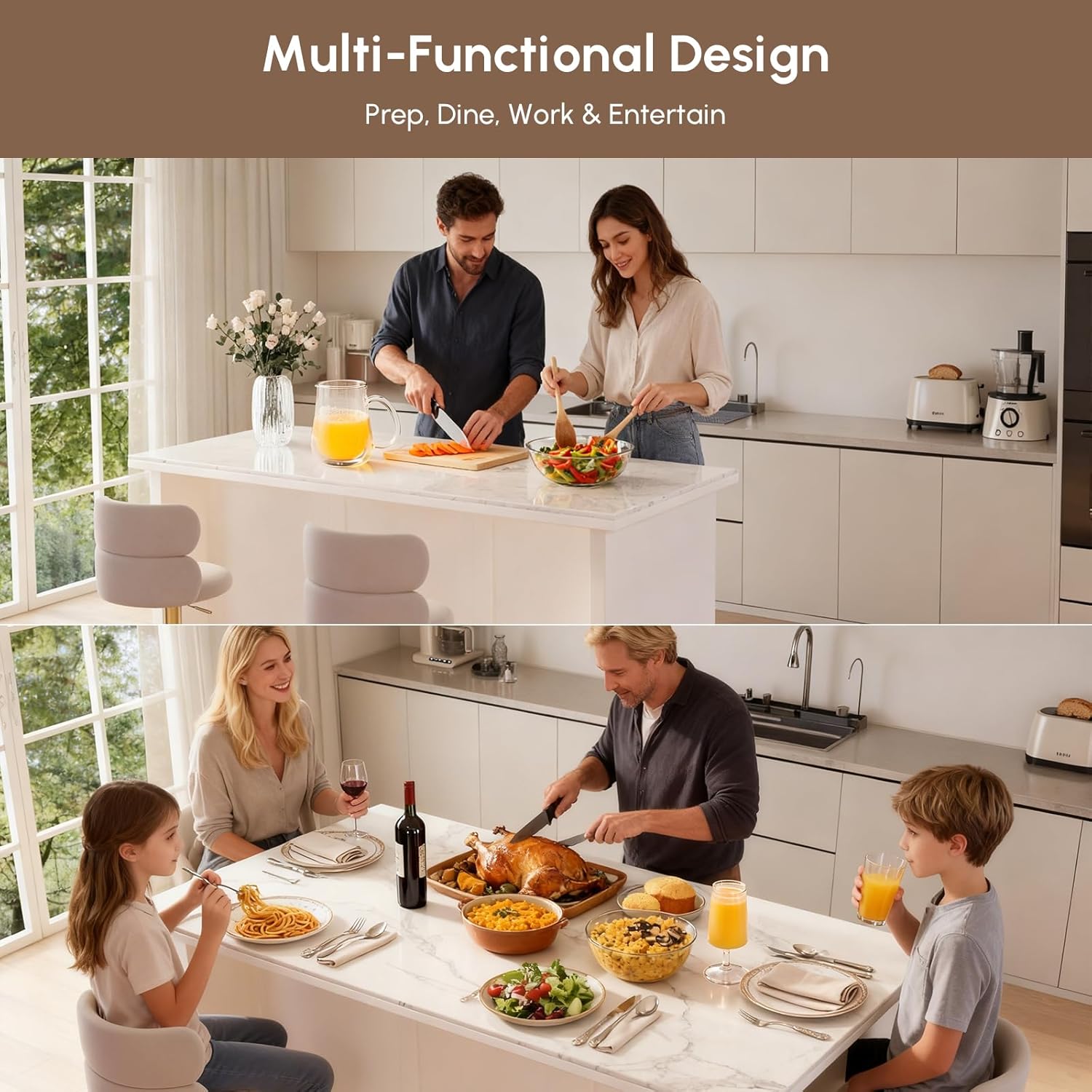 homary 71" White Kitchen Island with Storage Large Kitchen Cabinet with Drawers & Sintered Stone Top Island Table for Dining Room