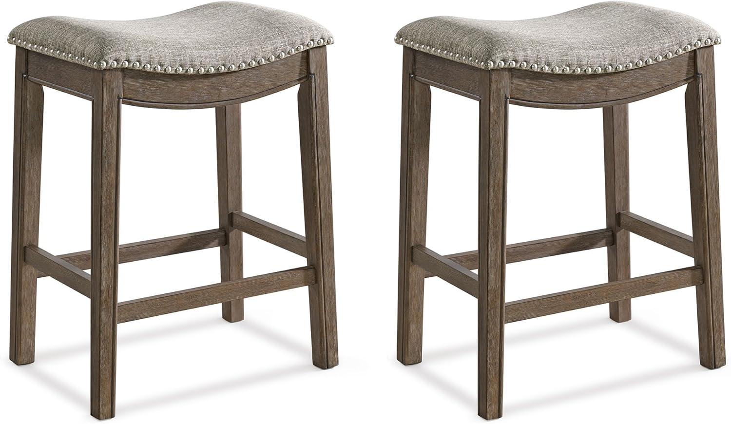 ROME + OAK Parker 26 Inch Counter Stool, Backless Saddle Kitchen Barstool in Natural Wood Finish with Wheat Cream Fabric Upholstery Cushion Seat