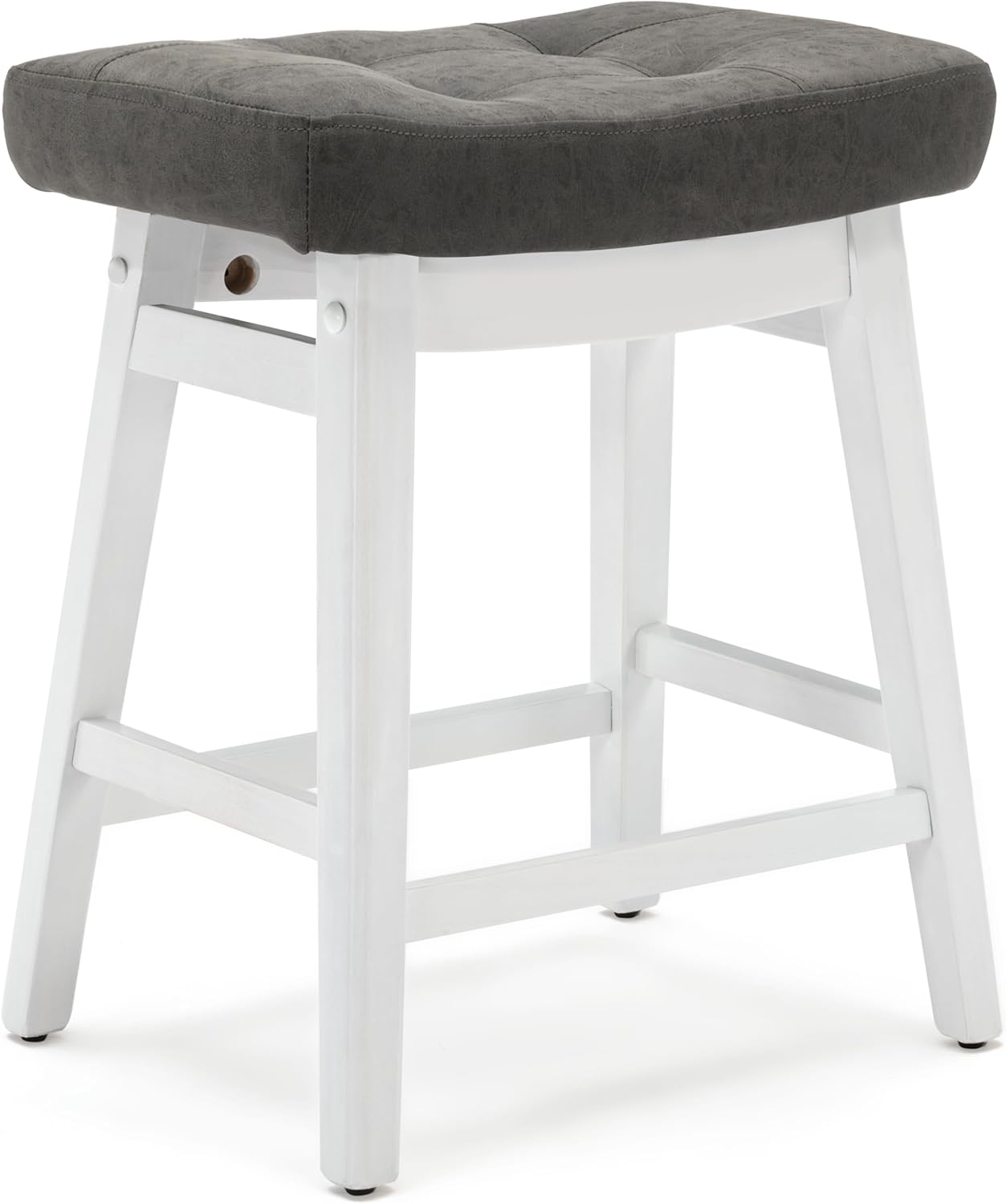 Counter Height Bar Stools Set of 3 for Kitchen Counter Farmhouse Modern Barstools with Upholstered Fabric Backless Seat and Solid Wood Legs 24 inch Bar Chairs, Khaki + Wood Color