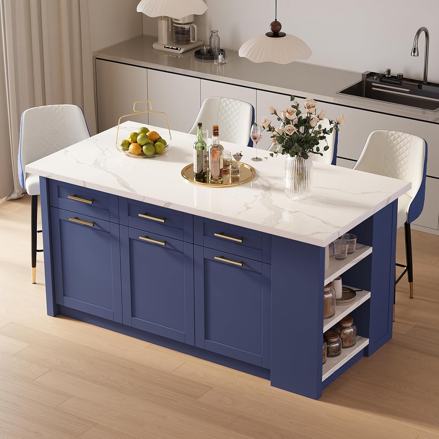 homary 71" White Kitchen Island with Storage Large Kitchen Cabinet with Drawers & Sintered Stone Top Island Table for Dining Room