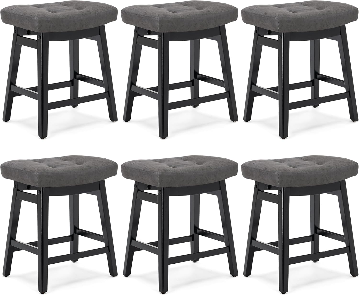 Counter Height Bar Stools Set of 3 for Kitchen Counter Farmhouse Modern Barstools with Upholstered Fabric Backless Seat and Solid Wood Legs 24 inch Bar Chairs, Khaki + Wood Color
