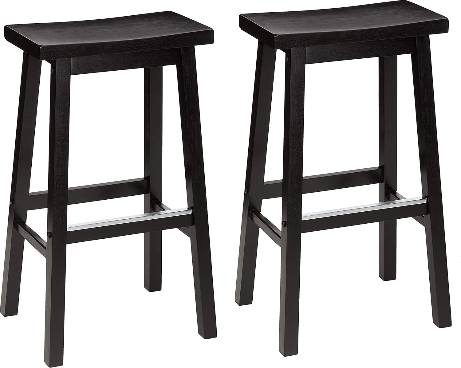 Amazon Basics Solid Wood Saddle-Seat Kitchen Counter Barstool with Footrest, Easy Assembly - 24-Inch Height - Black - Set of 2