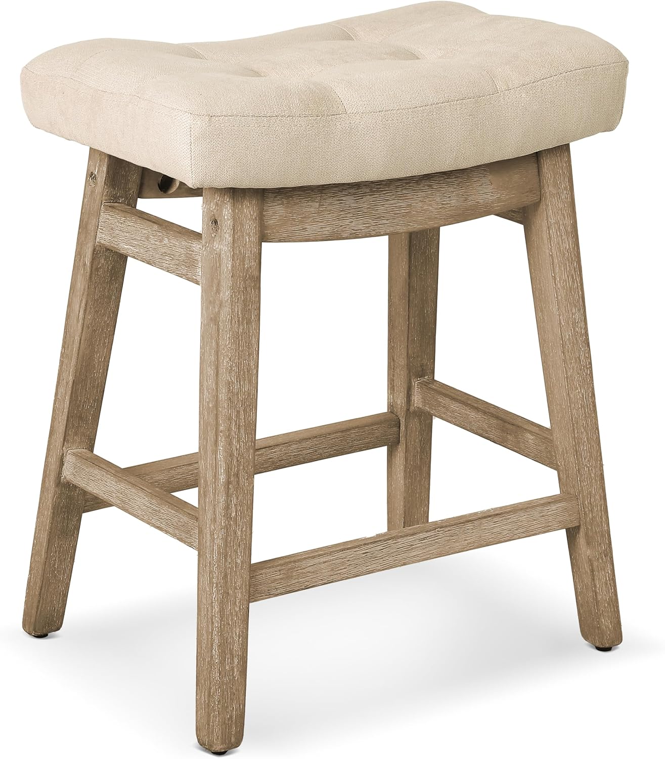 Counter Height Bar Stools Set of 3 for Kitchen Counter Farmhouse Modern Barstools with Upholstered Fabric Backless Seat and Solid Wood Legs 24 inch Bar Chairs, Khaki + Wood Color