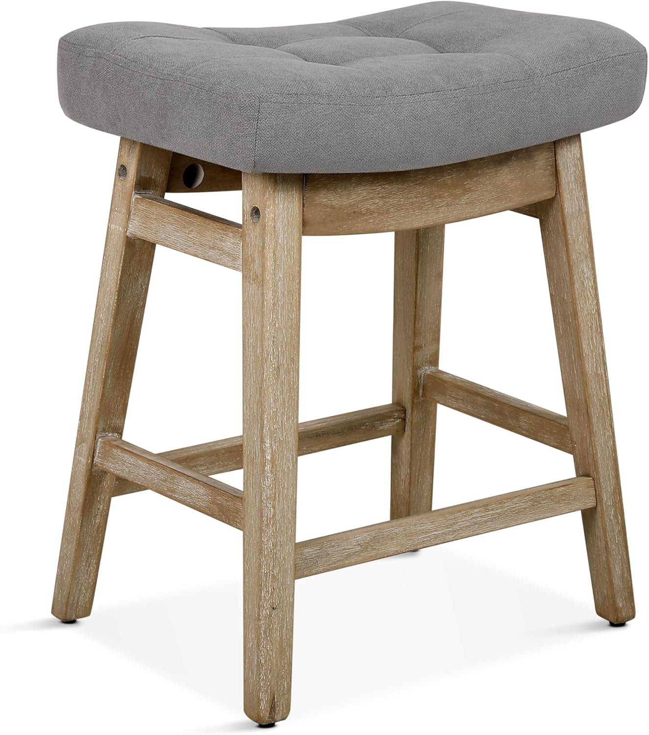 Counter Height Bar Stools Set of 3 for Kitchen Counter Farmhouse Modern Barstools with Upholstered Fabric Backless Seat and Solid Wood Legs 24 inch Bar Chairs, Khaki + Wood Color