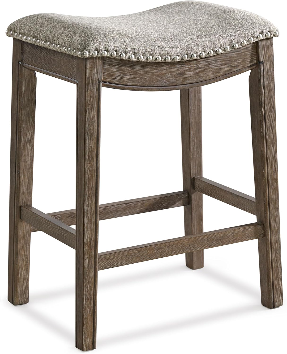 ROME + OAK Parker 26 Inch Counter Stool, Backless Saddle Kitchen Barstool in Natural Wood Finish with Wheat Cream Fabric Upholstery Cushion Seat