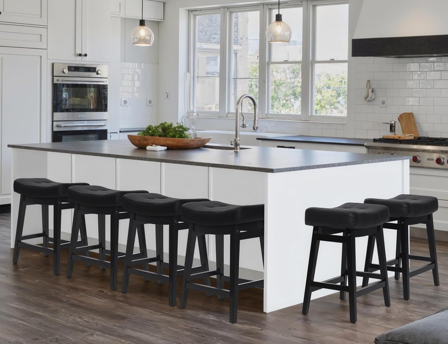 Counter Height Bar Stools Set of 3 for Kitchen Counter Farmhouse Modern Barstools with Upholstered Fabric Backless Seat and Solid Wood Legs 24 inch Bar Chairs, Khaki + Wood Color