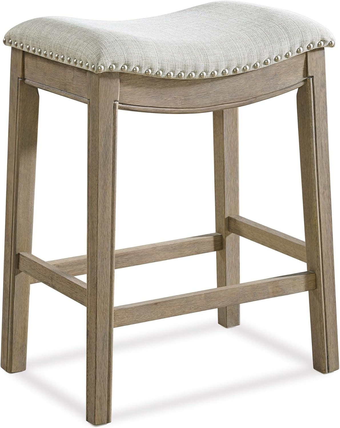 ROME + OAK Parker 26 Inch Counter Stool, Backless Saddle Kitchen Barstool in Natural Wood Finish with Wheat Cream Fabric Upholstery Cushion Seat