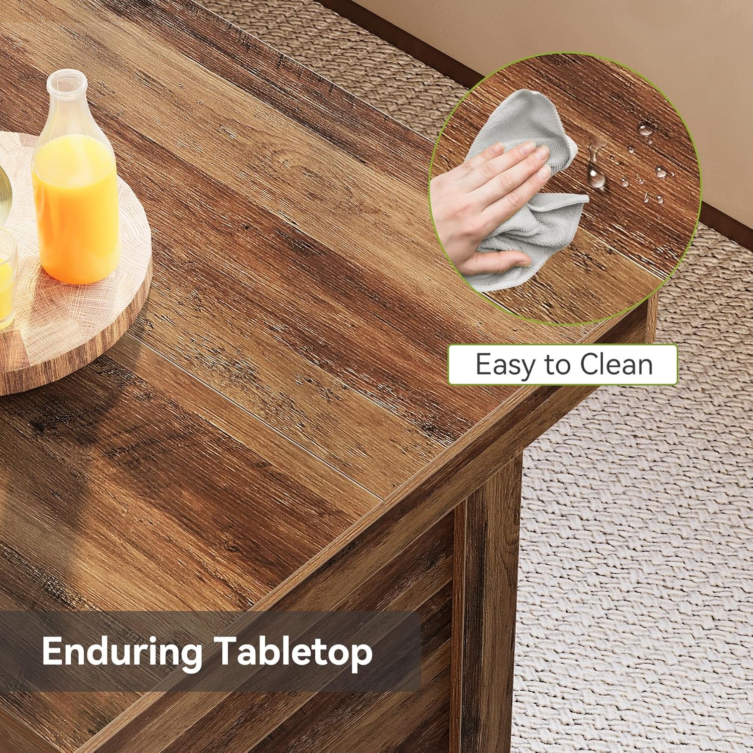 LITTLE TREE 55 Inches Kitchen Island with Storage, 3-Tier Farmhouse Wooden Stationary Island Table with Large Worktop & Leg Room, Modern Coffee Bar Table with Storage Shelf for Kitchen, Rustic Brown